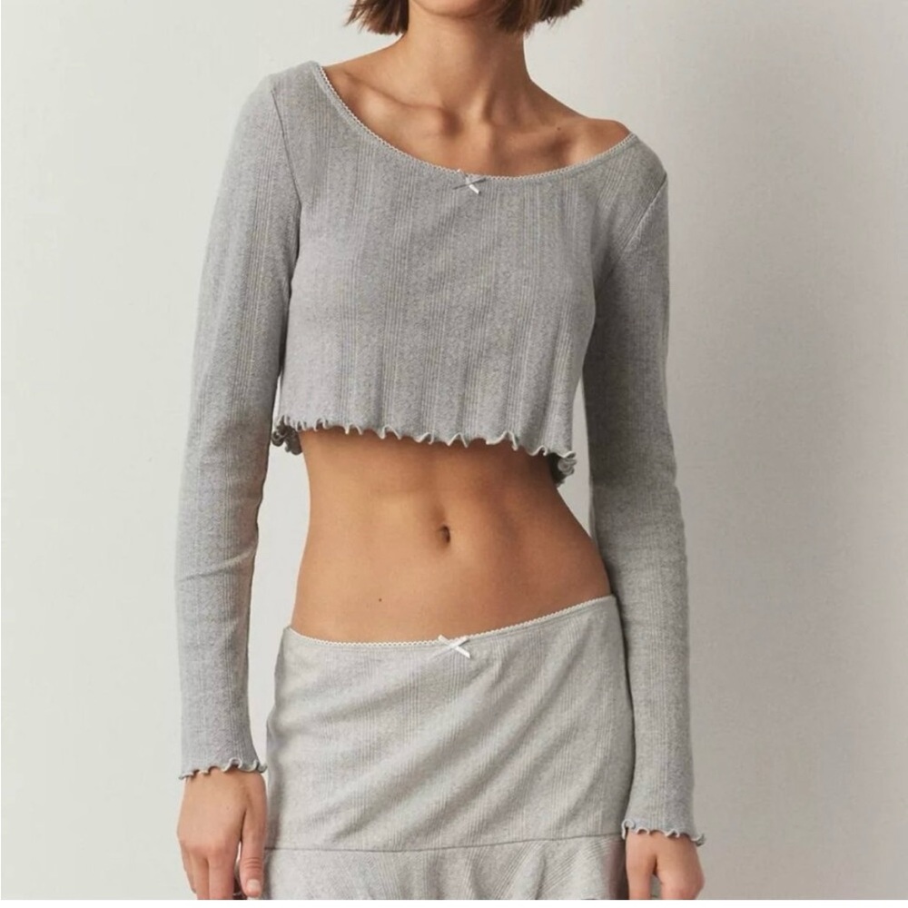 UO Out From Under Sleepless Nights
Grey Pointelle Crop Top